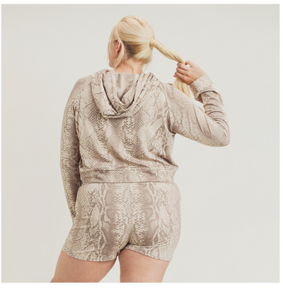 CURVES Sepia Snake Cropped Hoodie Pullover
