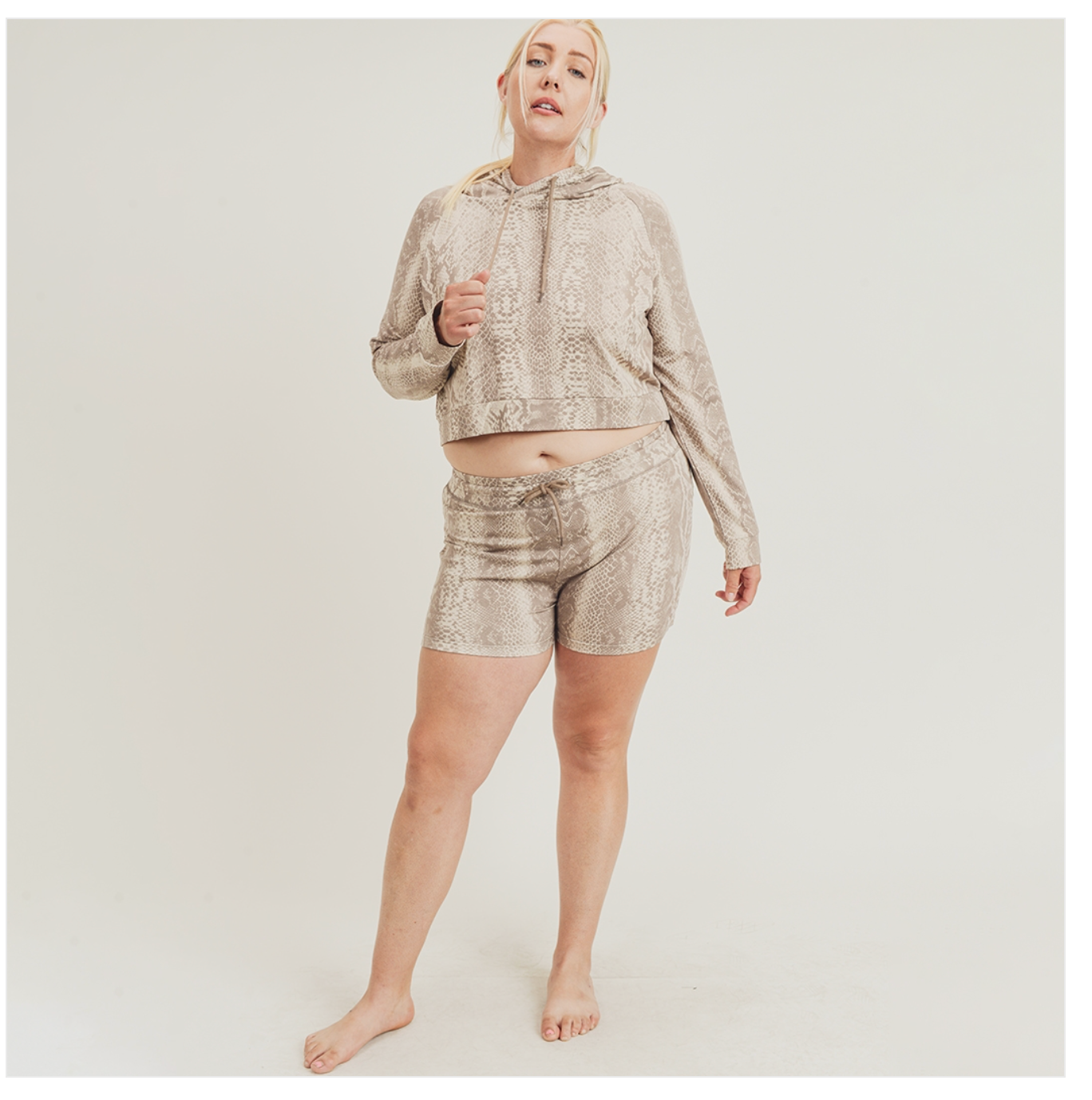 CURVES Sepia Snake Cropped Hoodie Pullover