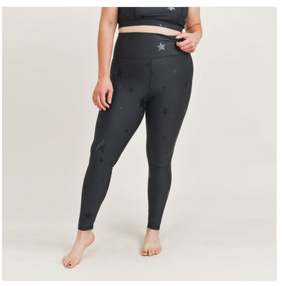 CURVY Black Star Foil Highwaist Leggings