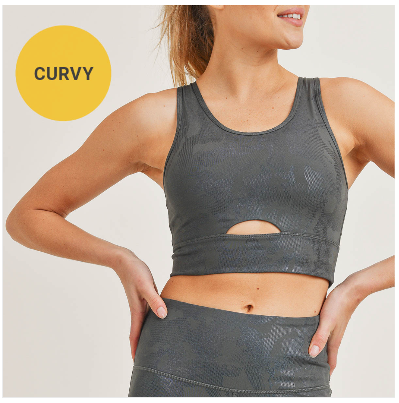 CURVY Camo Holographic Microdot Foil Peekaboo Sports Bra
