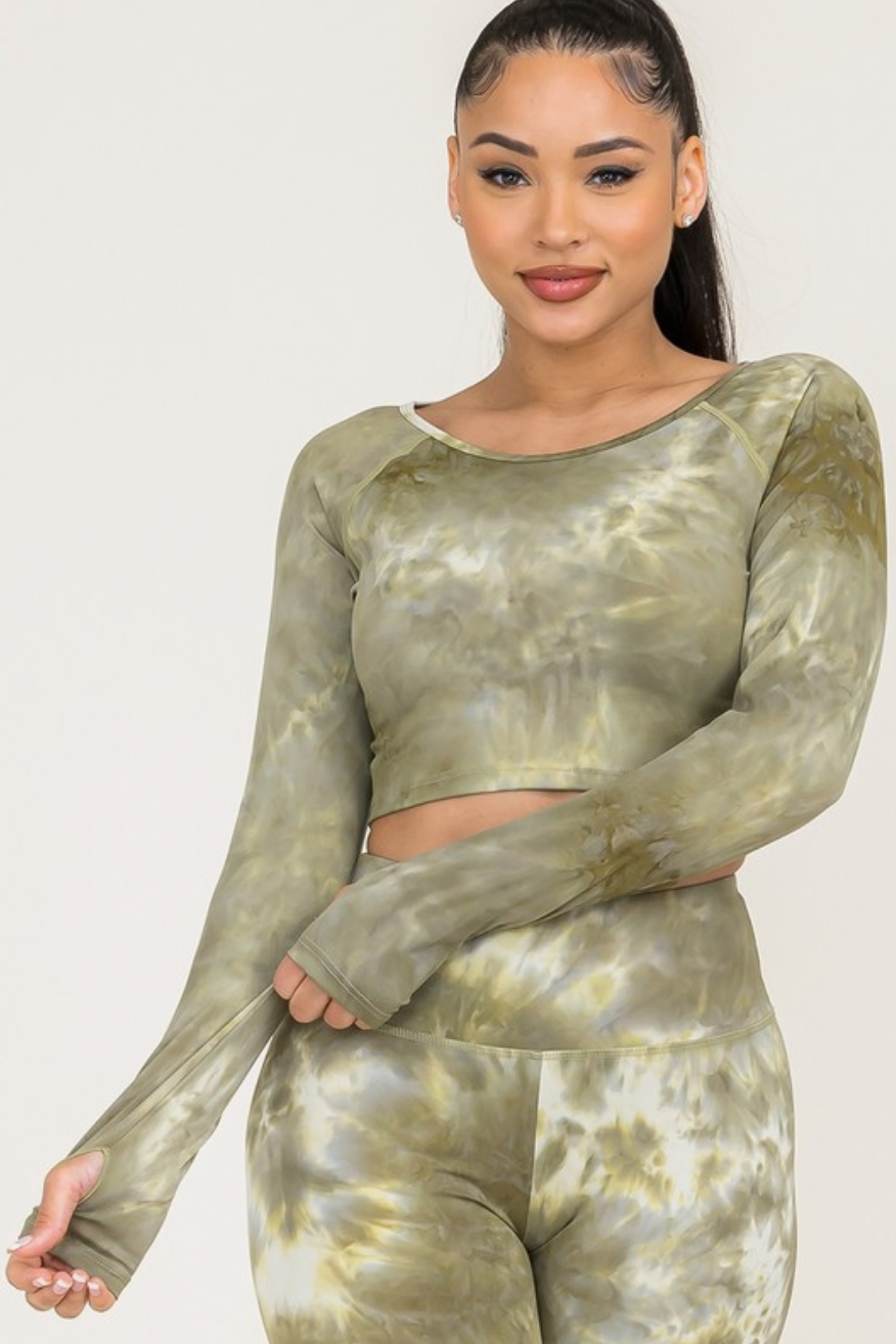 Acid Wash Active Wear Long Sleeve Top
