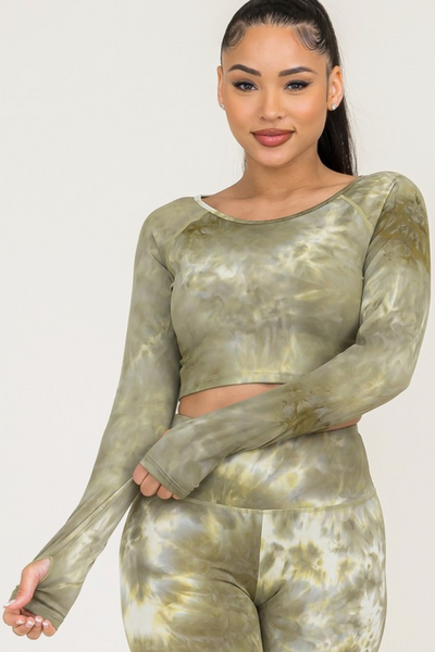 Acid Wash Active Wear Long Sleeve Top