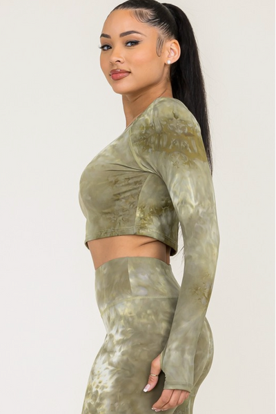 Acid Wash Active Wear Long Sleeve Top