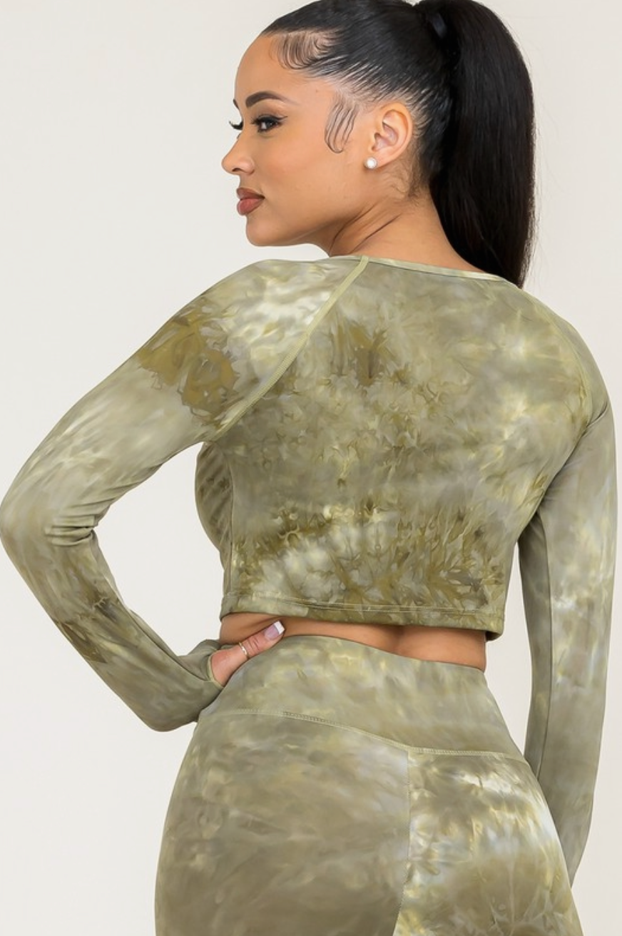 Acid Wash Active Wear Long Sleeve Top