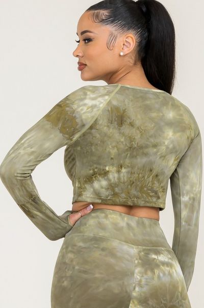 Acid Wash Active Wear Long Sleeve Top