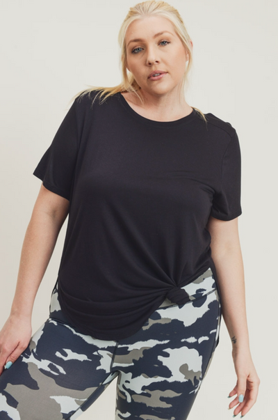 CURVY Short-Sleeve Tulip Athleisure Longline Shirt