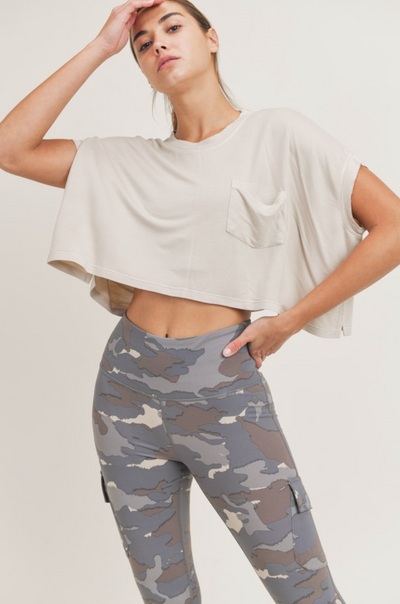 Mineral-Washed Cropped Boxy Tee with Pocket