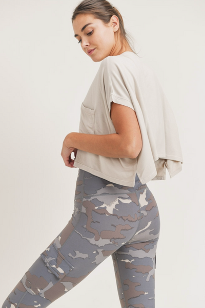 Mineral-Washed Cropped Boxy Tee with Pocket