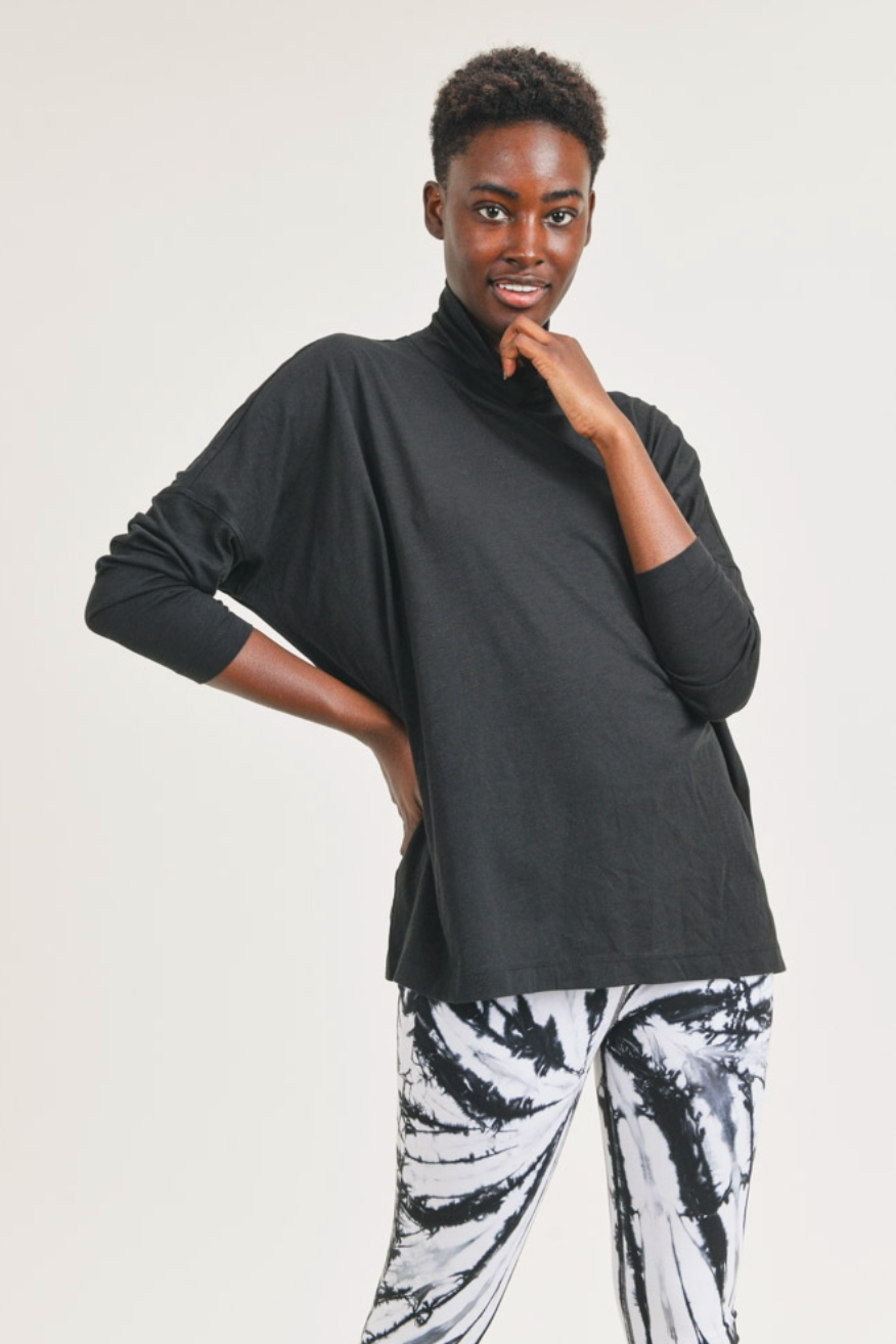 Organic Cotton Blend Boxy Turtle Neck Pullover
