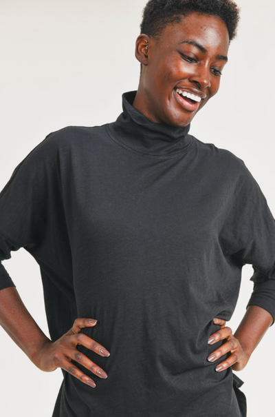 Organic Cotton Blend Boxy Turtle Neck Pullover