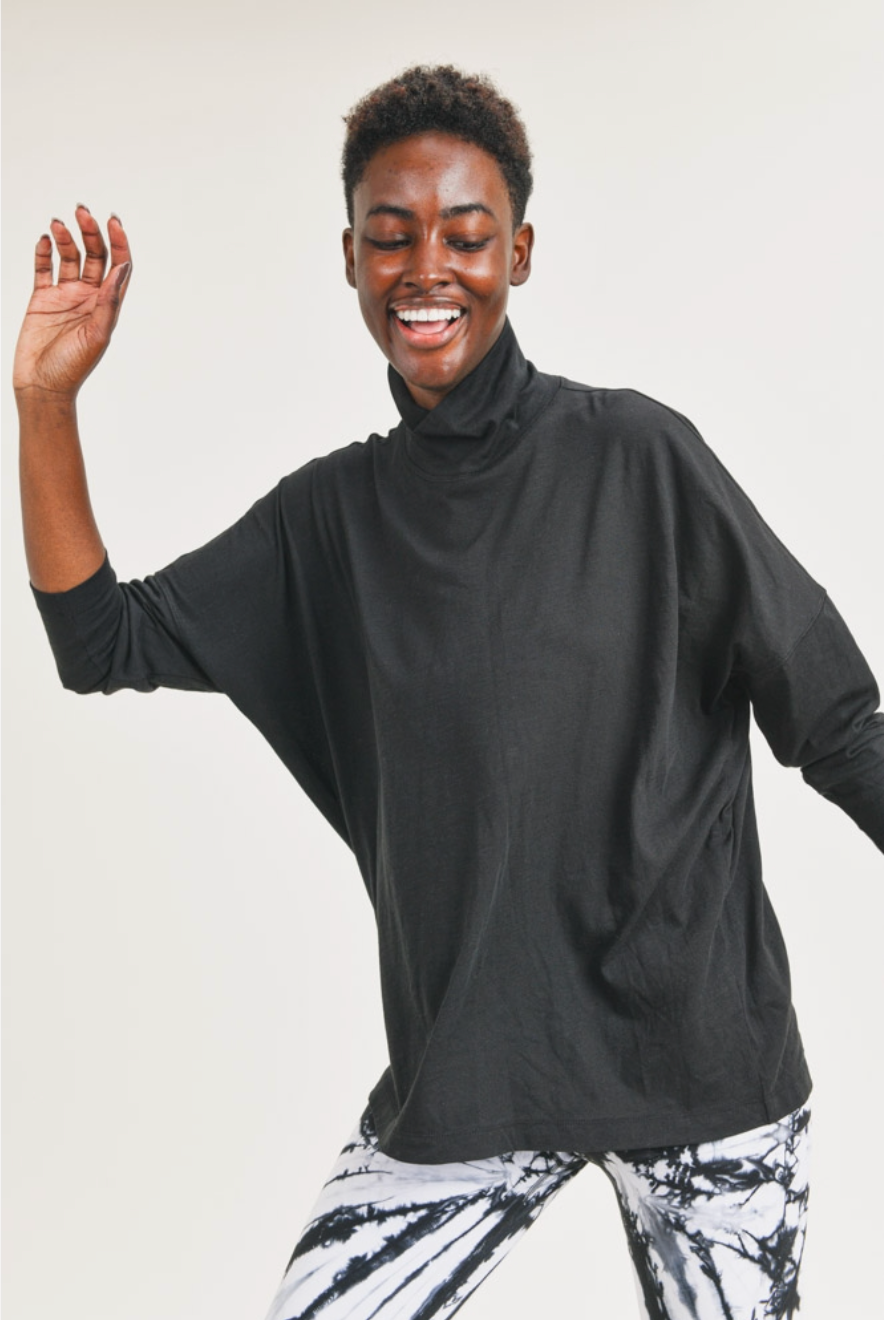Organic Cotton Blend Boxy Turtle Neck Pullover