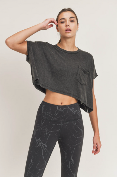 Mineral-Washed Cropped Boxy Tee with Pocket