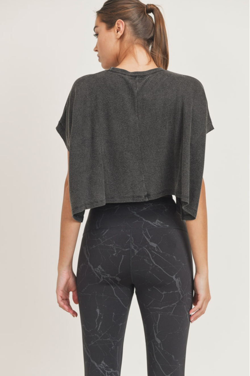 Mineral-Washed Cropped Boxy Tee with Pocket
