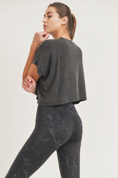 Mineral-Washed Cropped Boxy Tee with Pocket