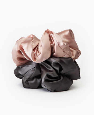 Satin Pillow Scrunchies - Blush/Charcoal