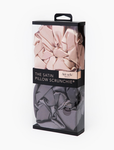 Satin Pillow Scrunchies - Blush/Charcoal