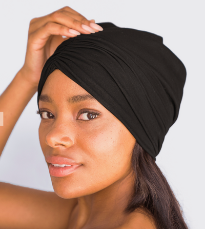 Satin Lined Jersey Sleep Beanie - Black