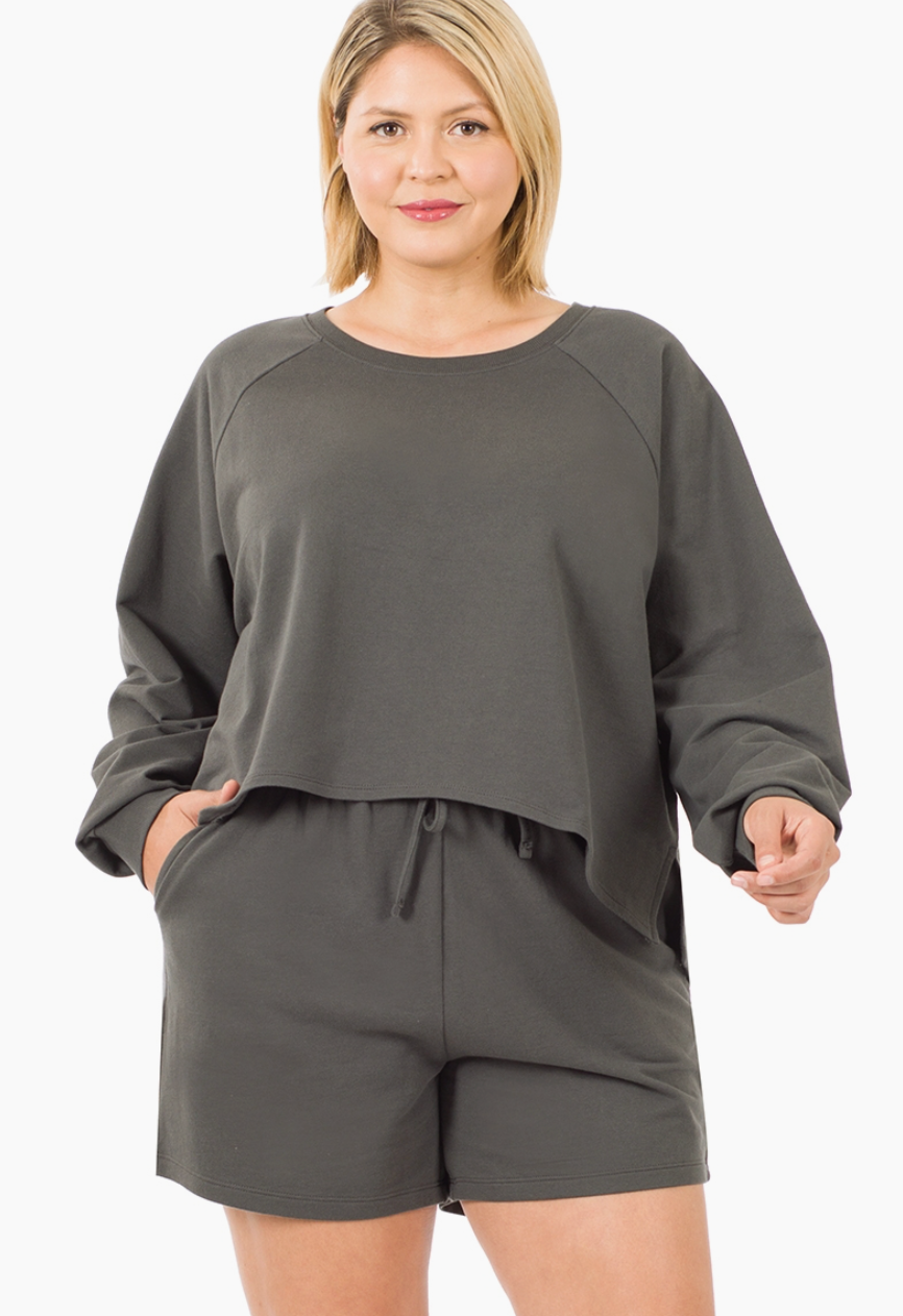 CURVES French terry top & shorts 2pc Set